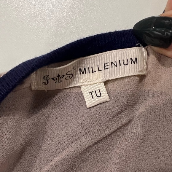 Striped sweater with blouse underlay and bow button back - Picture 4 of 4